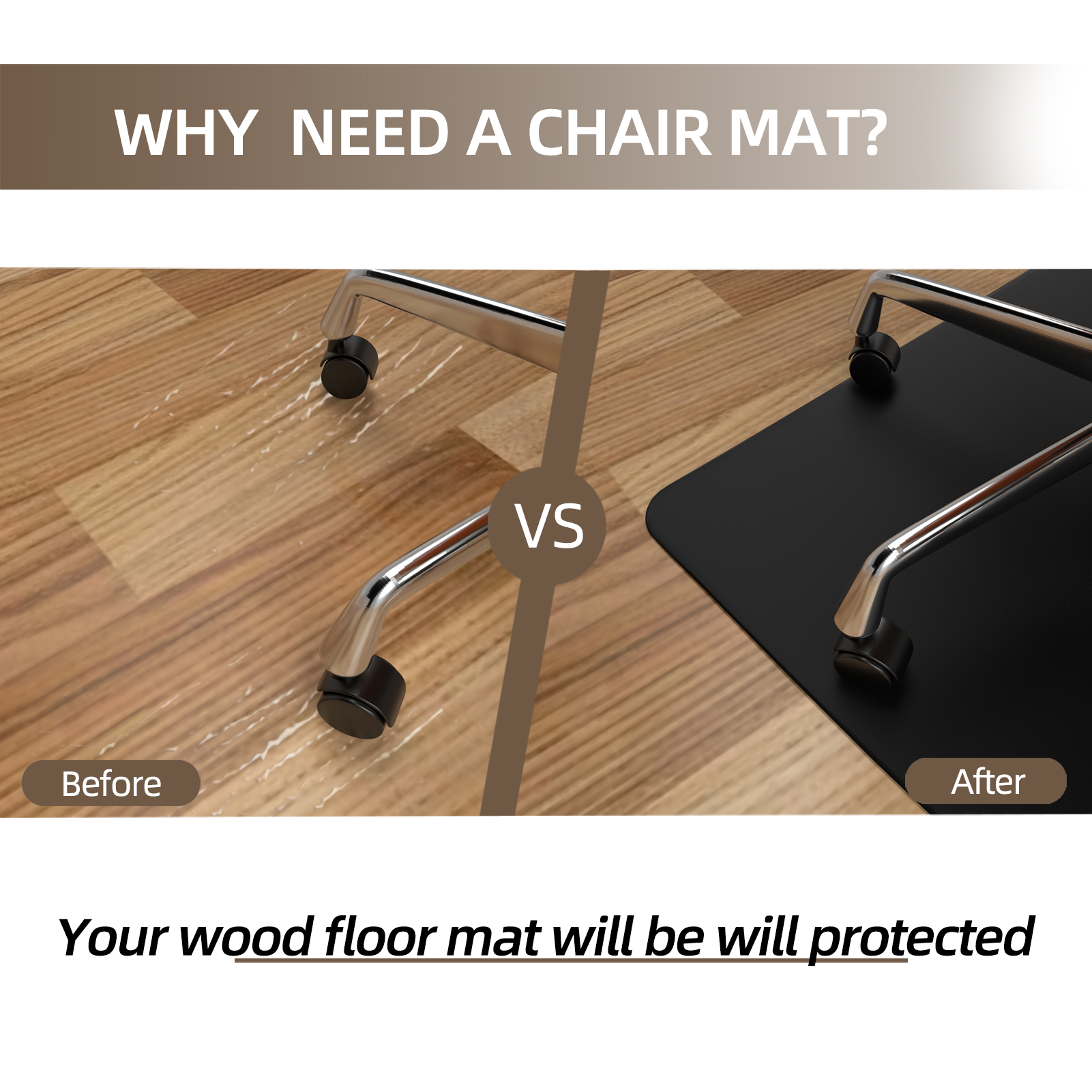 2 In 1 Anti Fatigue Standing Desk Office Chair Mat for Hardwood Floor